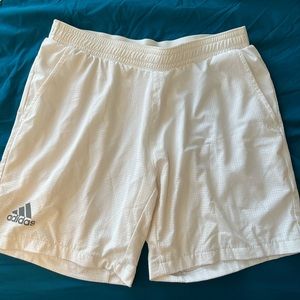 Adidas white 5” shorts, size M